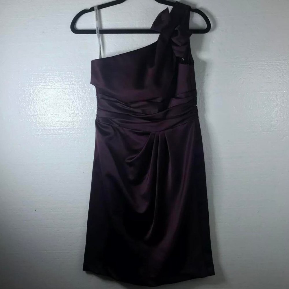 David's Bridal Women's Size 6 New Plum 8433 One Shoulder Bow Bridesmaids Dress